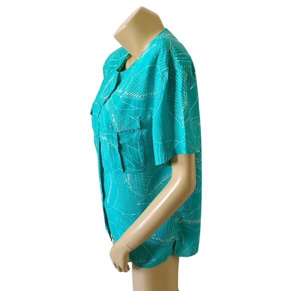Liz Claiborne Collection Womens Size 4 Teal Button Front Blouse Short Sleeve - Picture 2 of 8